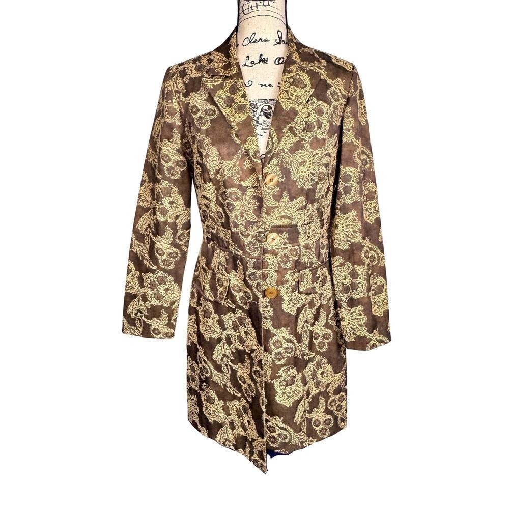 Vtg Breakin' Loose Jacket Duster Damask Longline Size 6 Boho Chic Tailored